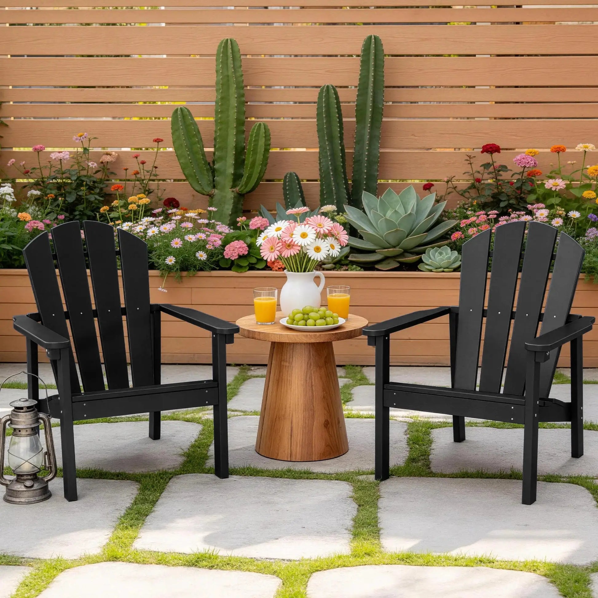 FOOWIN 4pcs Stackable Adirondack Chair All Weather HDPE Plastic Outdoor Patio Garden Fire Pit Lawn Heavy Duty Black from PriceLows™