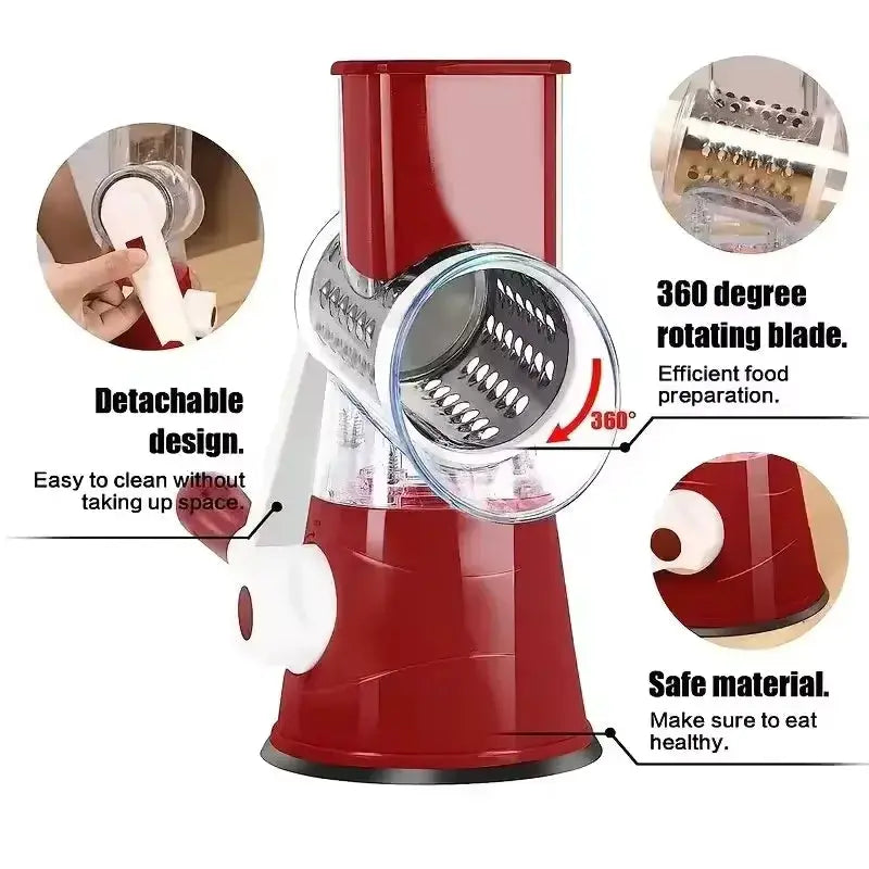 Rotary Vegetable Slicer | 3 In 1 Grater | Stainless Steel Blades