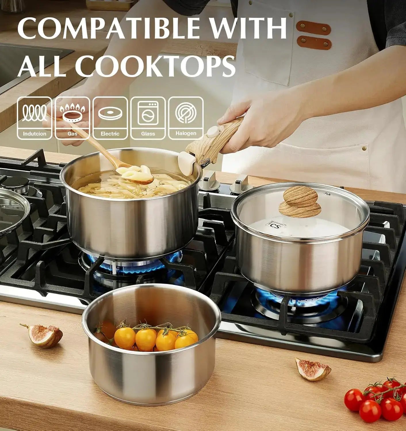 Stainless Steel Saucepan Set 1.5QT & 2QT & 3QT, Stainless Steel Pot with Removable Handle, Induction Compatible Pots from PriceLows™