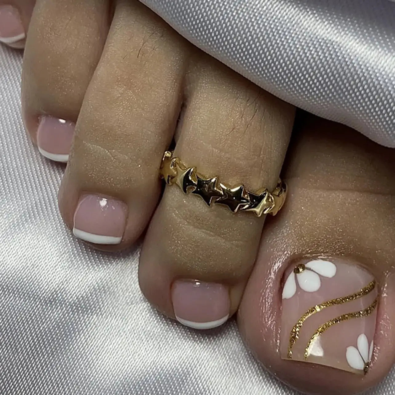 Press On Toe Nails | French Tip | Rhinestone Heart | 24 Piece Set