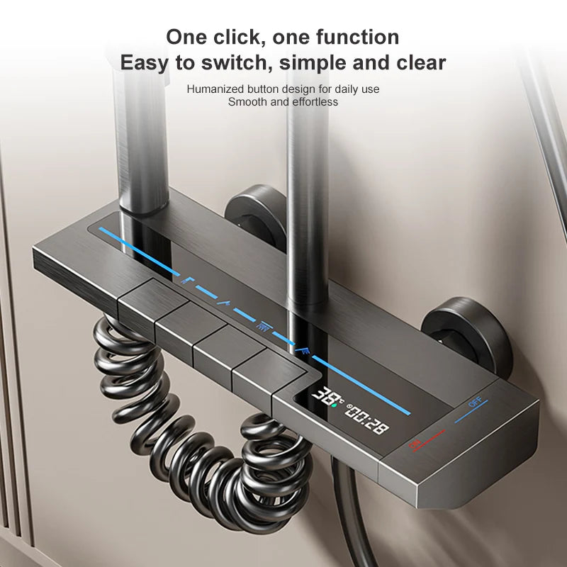 Shower System | Grey Finish | Digital Display | Wall-Mounted Aluminum