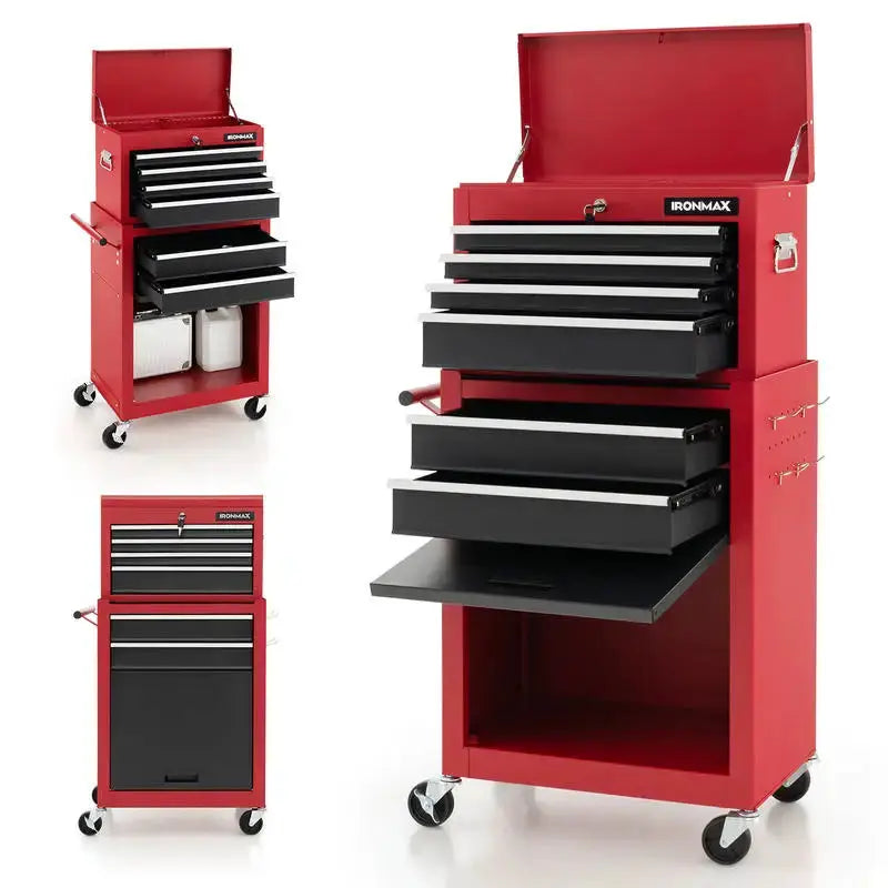 6-Drawer Tool Chest with Heightening Cabinet-Black & Red from PriceLows™