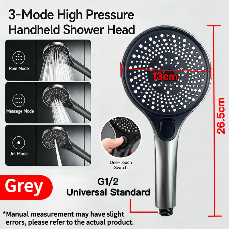 Showerhead | High Pressure | 3 Spray Modes Rainfall/Massage/Jet | G1/2 Connector