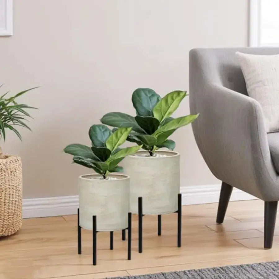 Modern Plant Pots, Set of 2 Large Metal Planters with Stand for Living Room, Office, Garden or Balcony, 8.25 10.5 Inch, Black, from PriceLows™