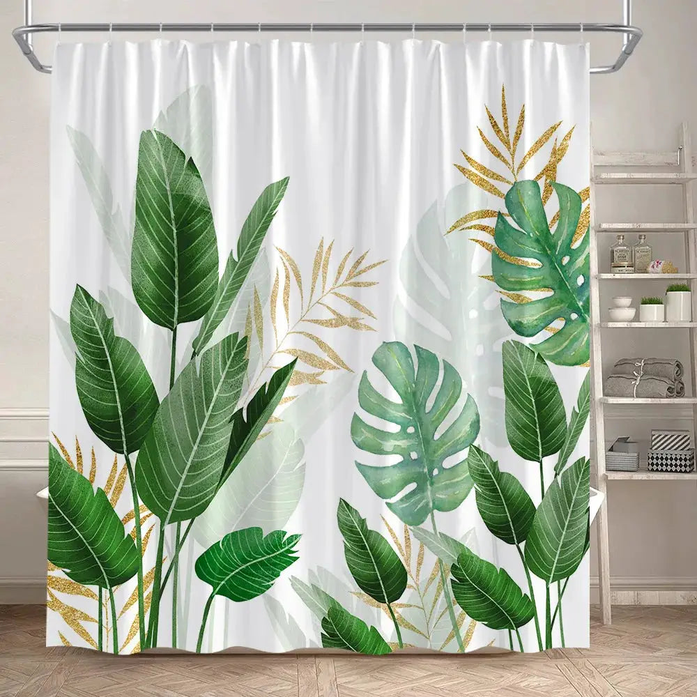 Tropical Leaves Shower Curtain Green Palm Leaf Monstera Plant Bath Curtains Set Polyester Fabric Home Bathroom Decor with Hooks from PriceLows™