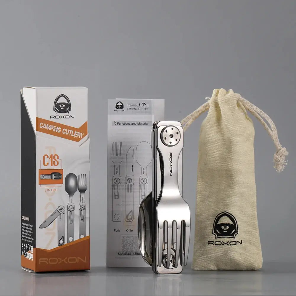 ROXON 3 IN 1 Camping Cutlery Set Knife Fork Spoon Stainless Steel Portable and Detachable from PriceLows™