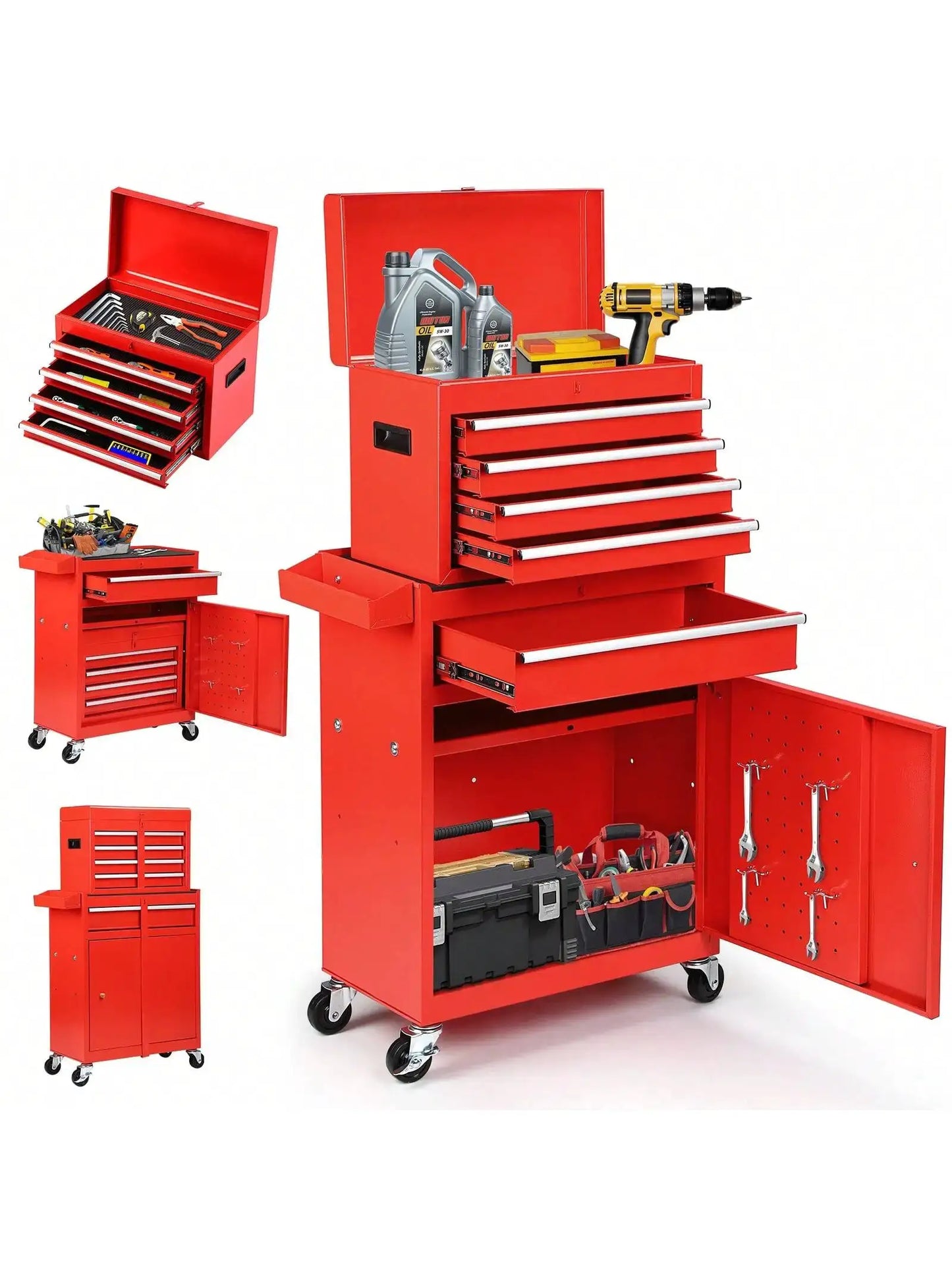 Rolling Tool Chest, 5-Drawer 2-In-1 Tool Cabinet With Lockable Wheels And Detachable Top Tool Box, Tool Cart For Warehouse, Workshop from PriceLows™