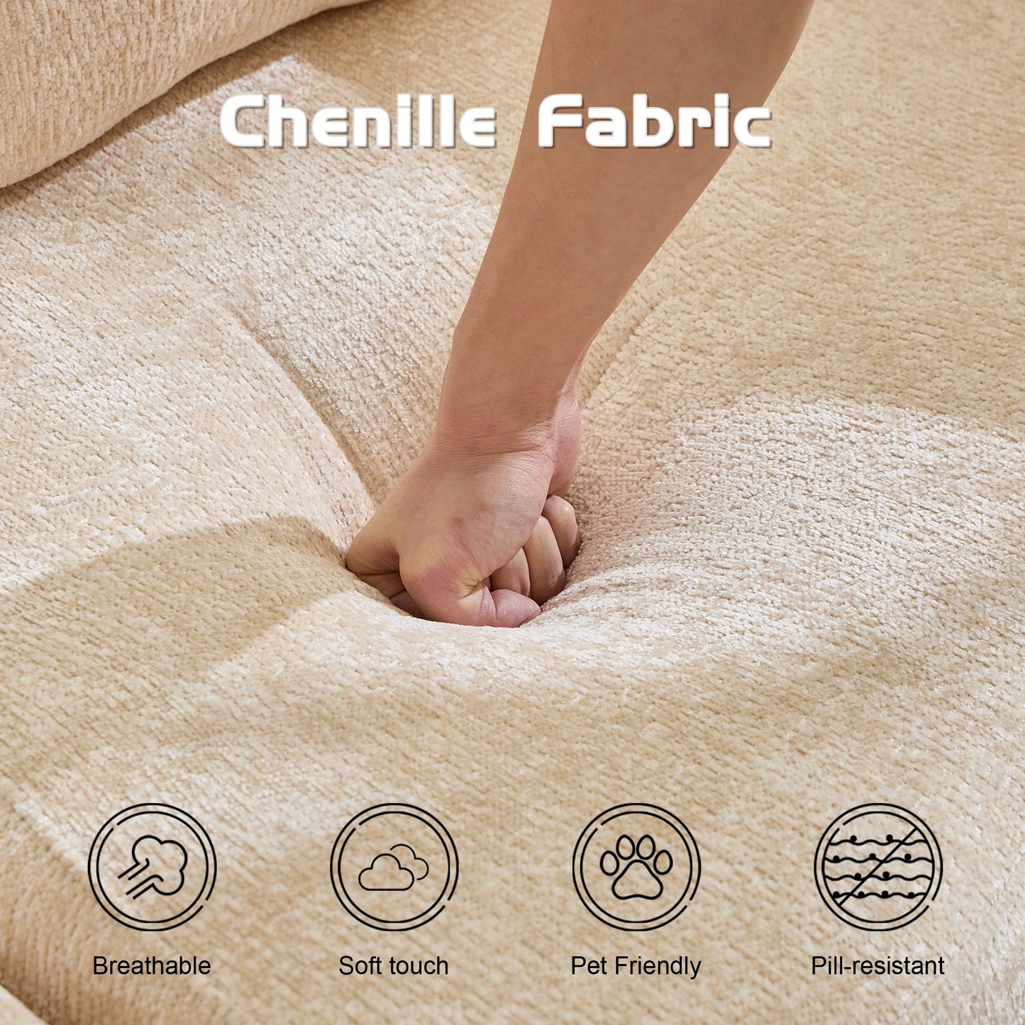 Convertible Sofa Bed | Wood Frame | Chenille Fabric | Beige
