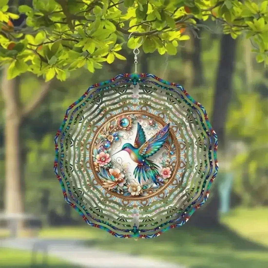 Vibrant Hummingbird Wind Chime - Floral Mandala Metal Spinner, Indoor Outdoor Decor for Yard & Balcony from PriceLows™