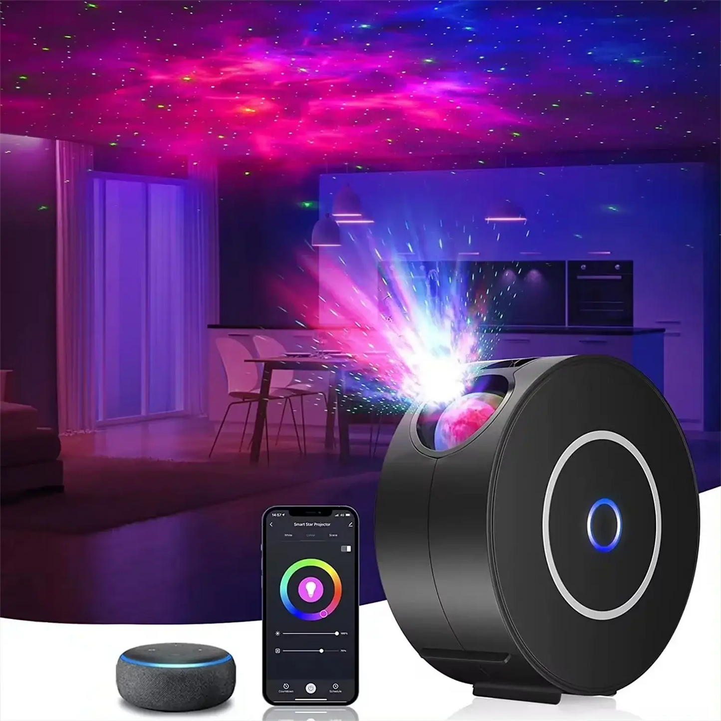 Smart LED starry sky projector light, WiFi starry sky projector light 3D Galaxy from PriceLows™