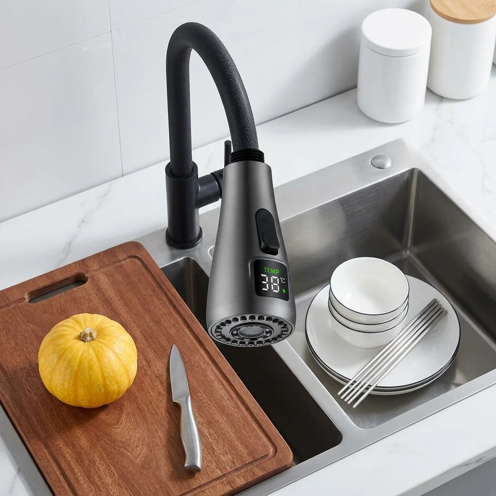 SANIVITAL LED Temperature Display Kitchen Faucet Head 3 Water Modes 360° Rotatable Replacement Spray Aerator from PriceLows™