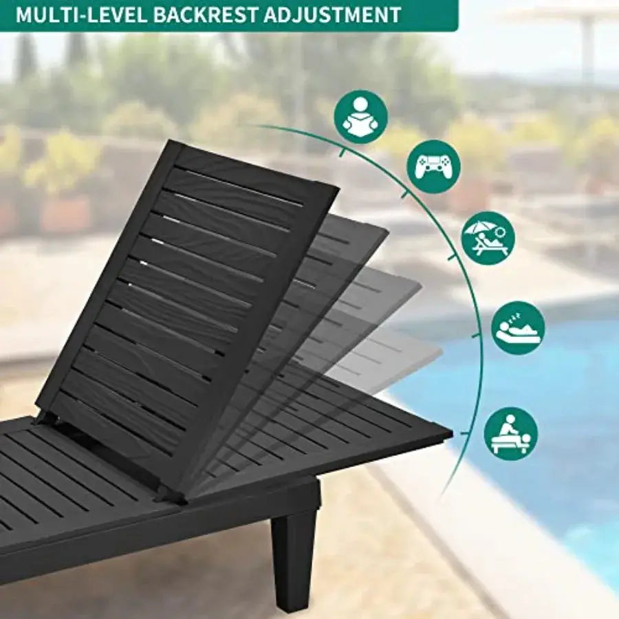 Outdoor chaise lounge chairs with cushion and adjustable backrest black steel frame waterproof fabric lightweight design 265 lb from PriceLows™