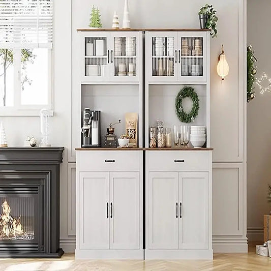 Kitchen Pantry Cabinet, 71 in Tall Kitchen Hutch Storage Cabinet with Microwave Stand, Freestanding Buffet Glass Doors for Dinin from PriceLows™