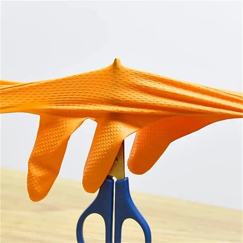 Heavy Duty Orange Nitrile Gloves 8Mil Industrial Disposable Gloves with Diamond Textured Grip for Mechanic Safety & Work Gloves from PriceLows™