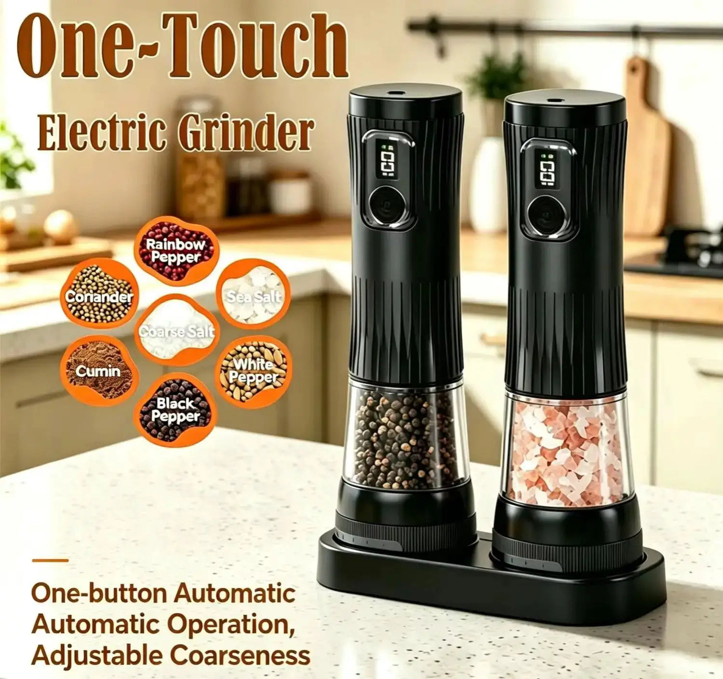 Electric Salt And Pepper Grinder Set | USB Rechargeable | Ceramic Mills