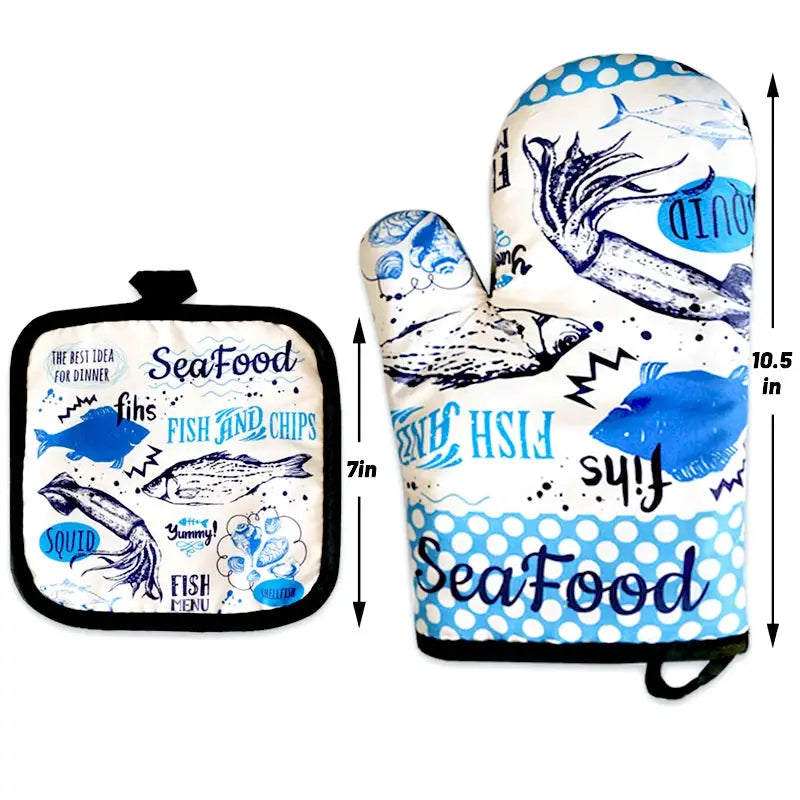 Oven Mitt Set | Insulated Heat Resistant | Cartoon Design | Set 2 Glove and Pad