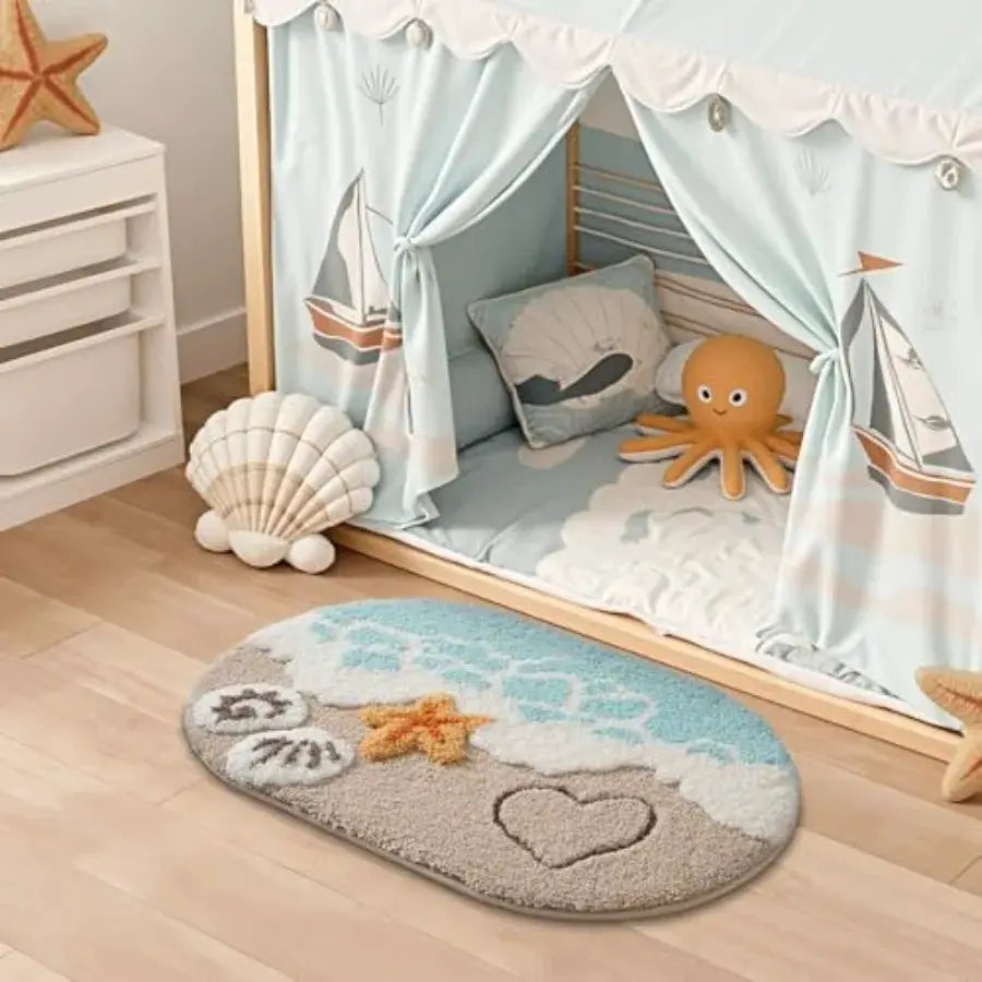 2 Pcs Beach Bathroom Rugs Set Non Slip Bath Mat Ultra Soft Washable Absorbent Quick Dry Ocean Sea Theme Bath Rug with Starfish from PriceLows™