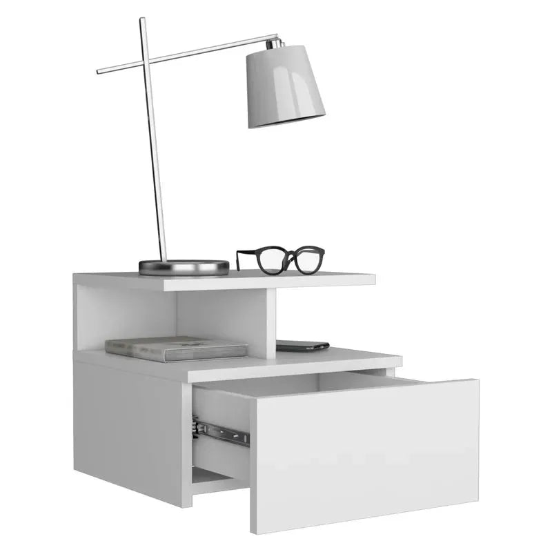 Floating Nightstand with Single Drawer, White Finish from PriceLows™