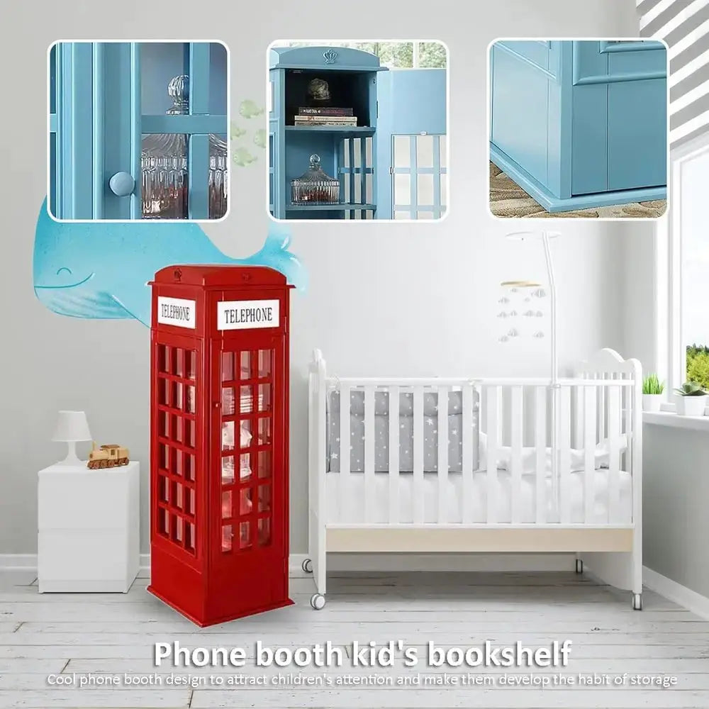5-Tier Wooden Telephone Booth-Style Bookshelf, Cute Floor Standing Storage Rack for Kids & Adults, Decorative Book Organizer Dis from PriceLows™