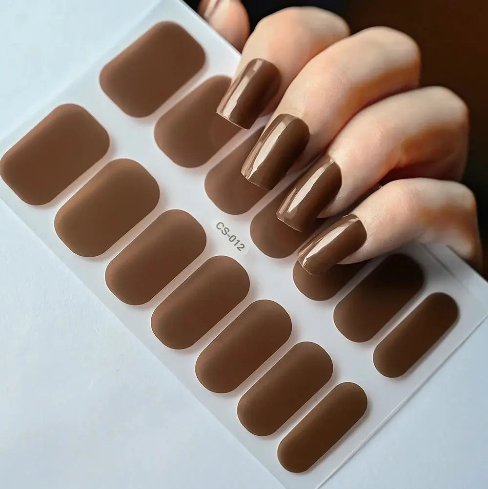 1Pcs Semi-Cured UV Gel Nail Sticker Pure Color Full Cover Waterproof Long-lasting Nail Strips 16Tips DIY Nail Polish Stickers *& from PriceLows™
