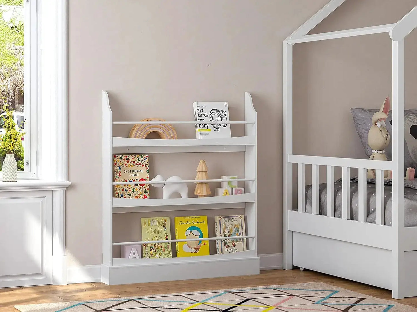 Kids Bookshelf with 3 Tiers, White Storage Rack for Bedroom, Study, Living Room from PriceLows™