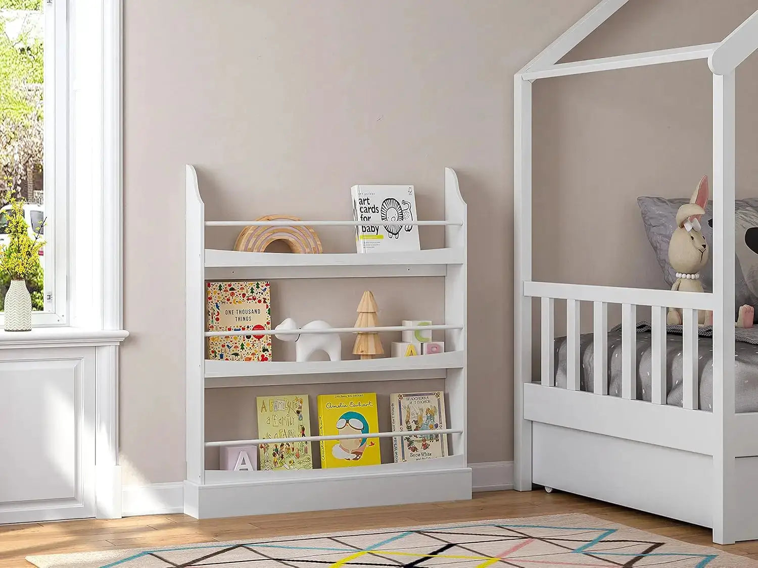 Kids Bookshelf with 3 Tiers, White Storage Rack for Bedroom, Study, Living Room from PriceLows™