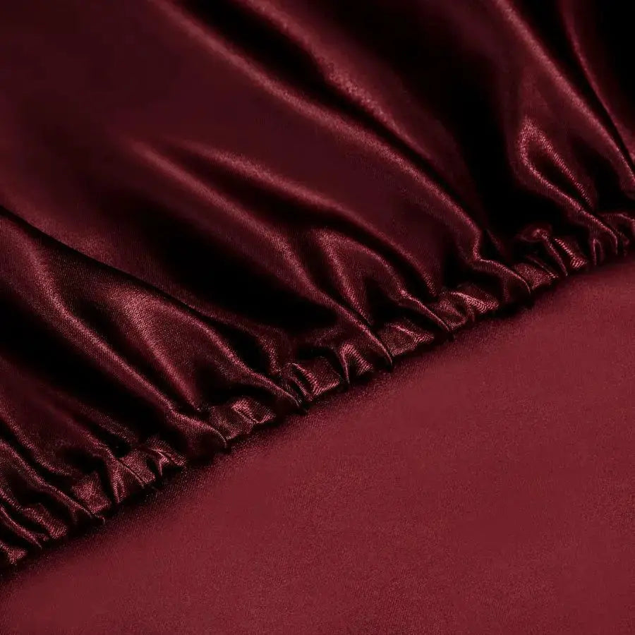 6 Pieces King Satin Sheets Luxury Silky Burgundy Satin Bedding Sheet Set, 1 Deep Pocket Fitted Sheet 1 Flat Sheet 4 Pillow Cases from PriceLows™
