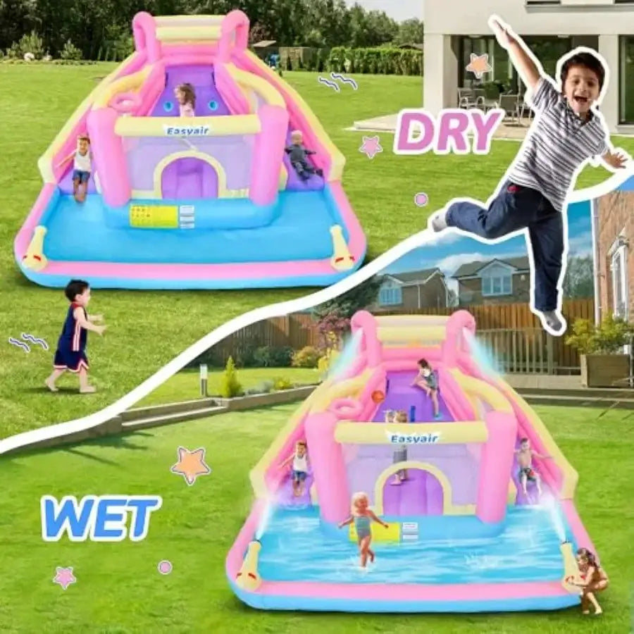Inflatable Water Slide Bounce House for,12.1 FT x 10.3 FT Small Water Park Bouncy Castle, Double Slides, Jumper, Climbing Wall, from PriceLows™