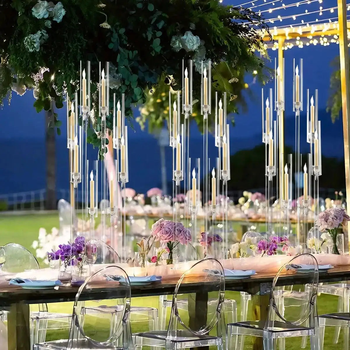 Clear Acrylic Candelabra | 8 Arms | LED Compatible | 10 Pack