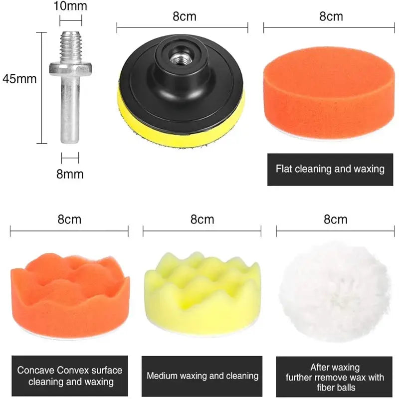 Polishing Sponge Pads Kit | Reusable Foam Buffers | Curved Washable Wool Pads