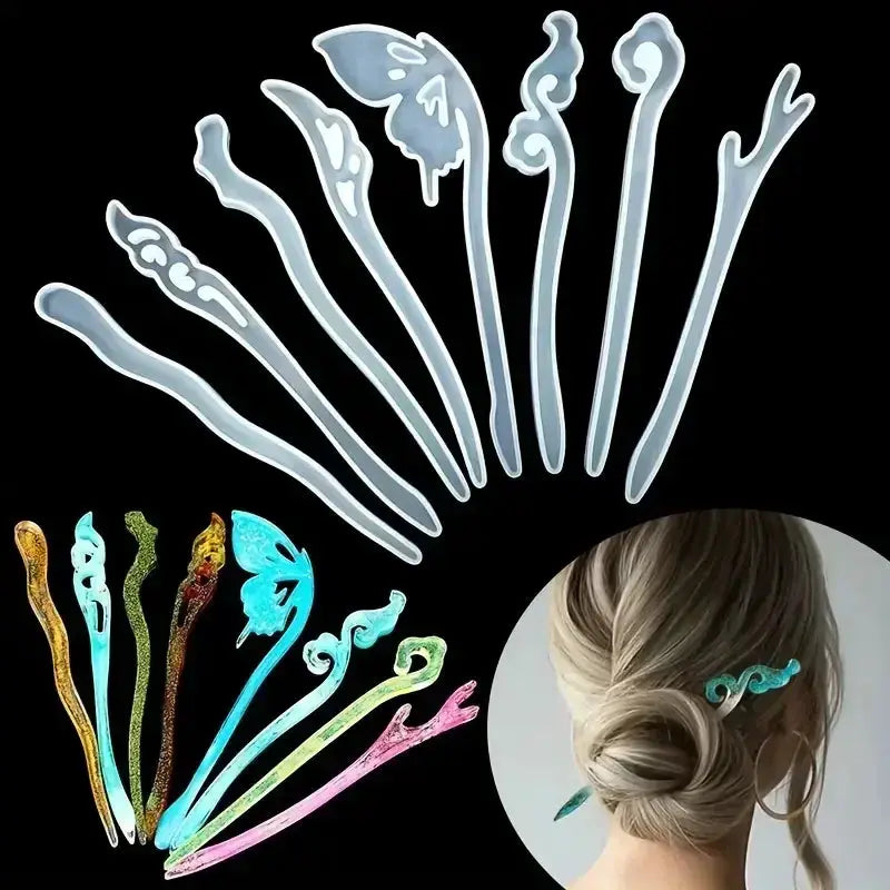 Silicone Hairpin Mold | 8-Piece Set | Jewelry Clip Resin Molds | DIY Production