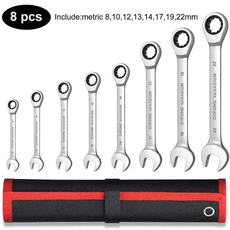 Ratcheting Wrench Set Metric and Standard 12-Point Box End Combination Spanner Gear Wrench Garage Tool Set,CR-V Full Polished from PriceLows™