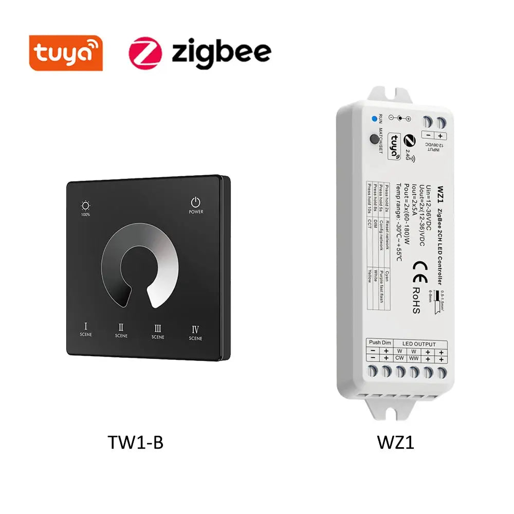 2in1 Zigbee LED Controller 12V 24V Dimmer CCT WWCW Strip Light Control 2.4G RF Touch Remote Tuya Smart Life APP for Alexa Google from PriceLows™