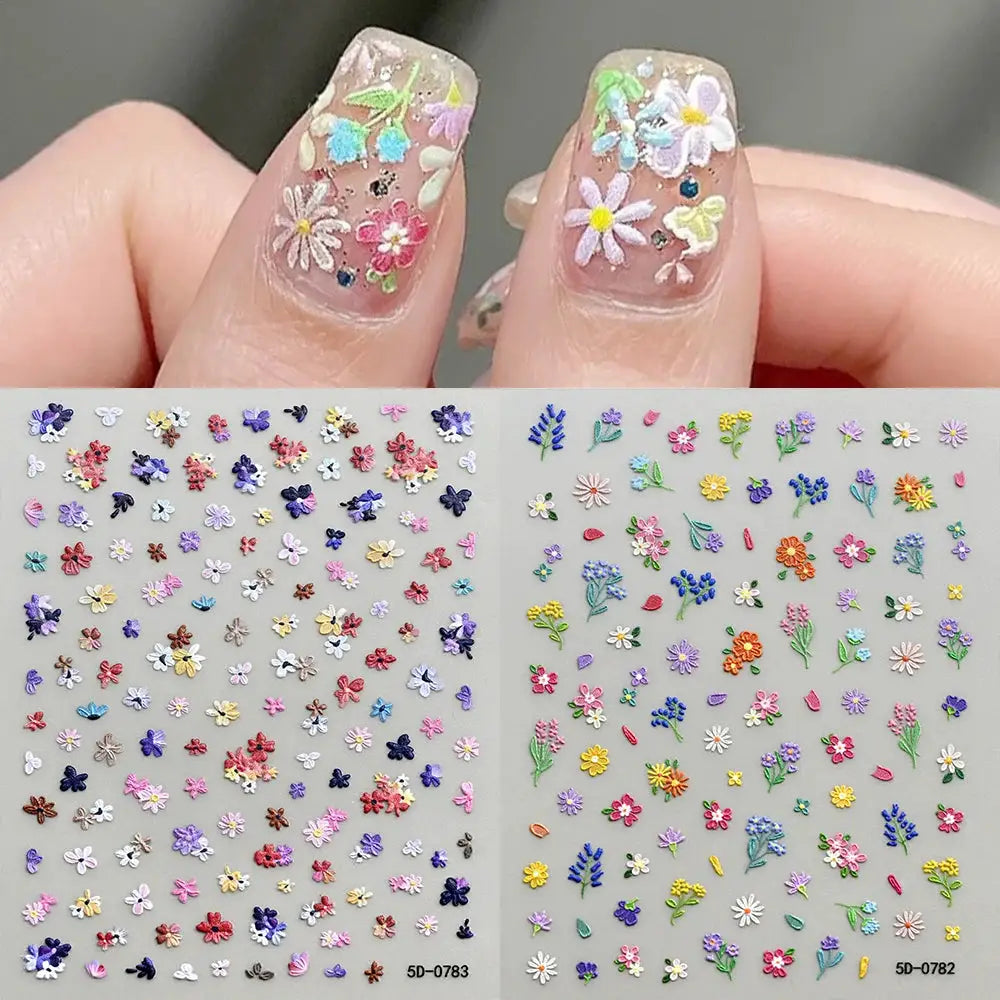 2pcs 5D White Daisy Design Nail Art Stickers Embossed Daisy Floret Green Leaf Nail Art Decals DIY Spring Summer Decor Stickers from PriceLows™
