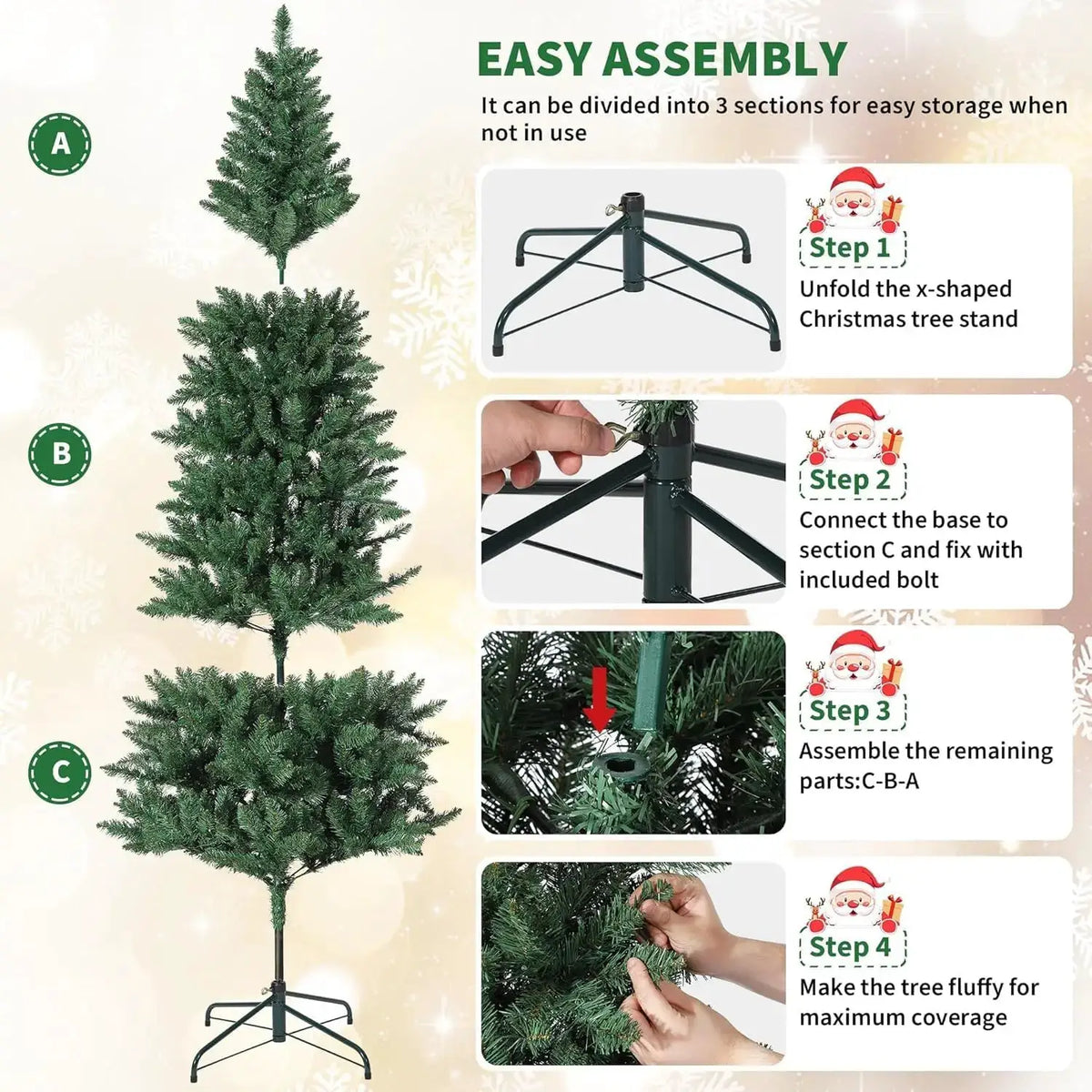 Artificial Pencil Tree | Pre Lit With 120 Warm Lights | 9 Height Levels | Up To 9 Feet