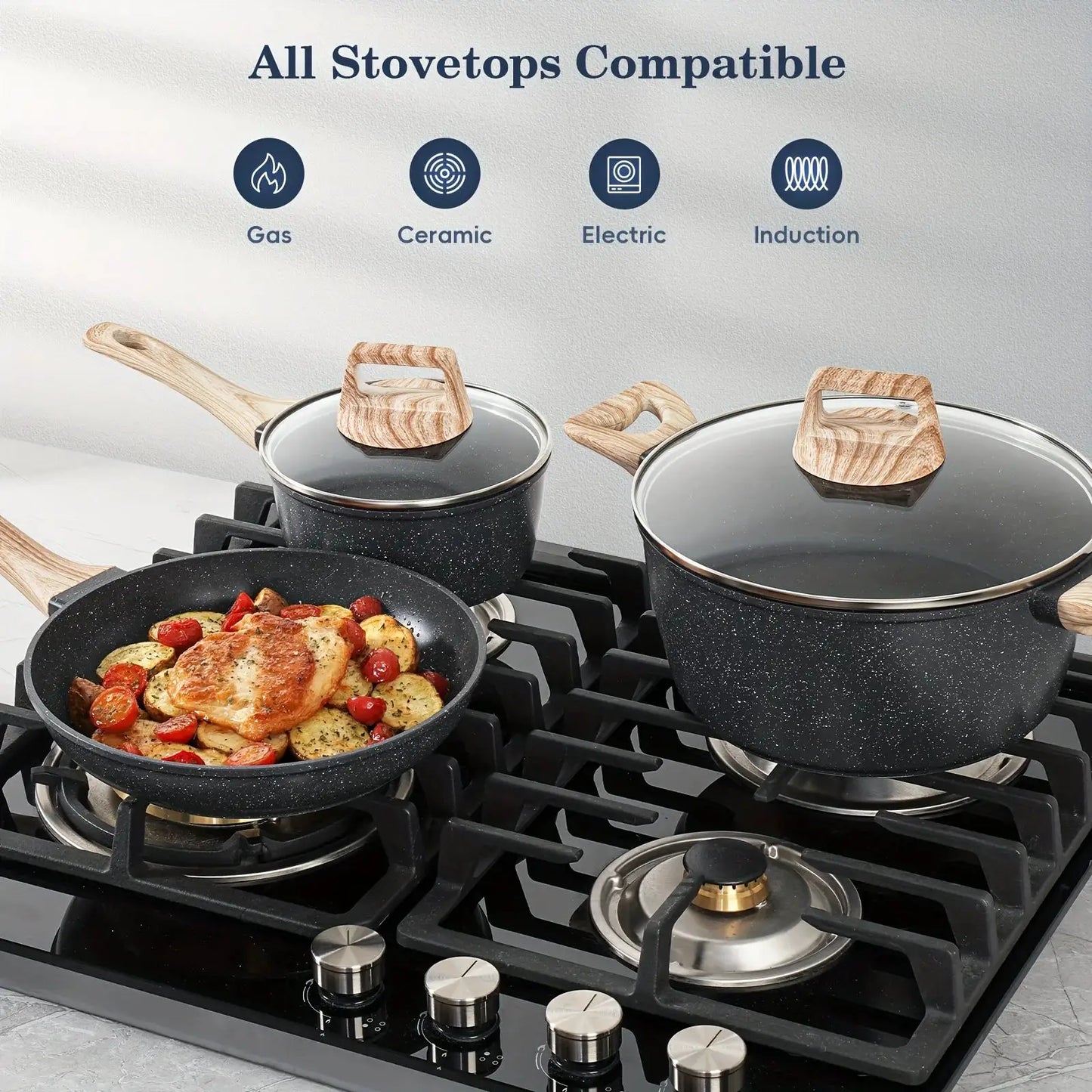 12 Pots And Pans Set Non-stick Cookware Set, Cooking Utensils, Non-stick Pans, Granite Cooking Set Including Frying Pans, Frying from PriceLows™