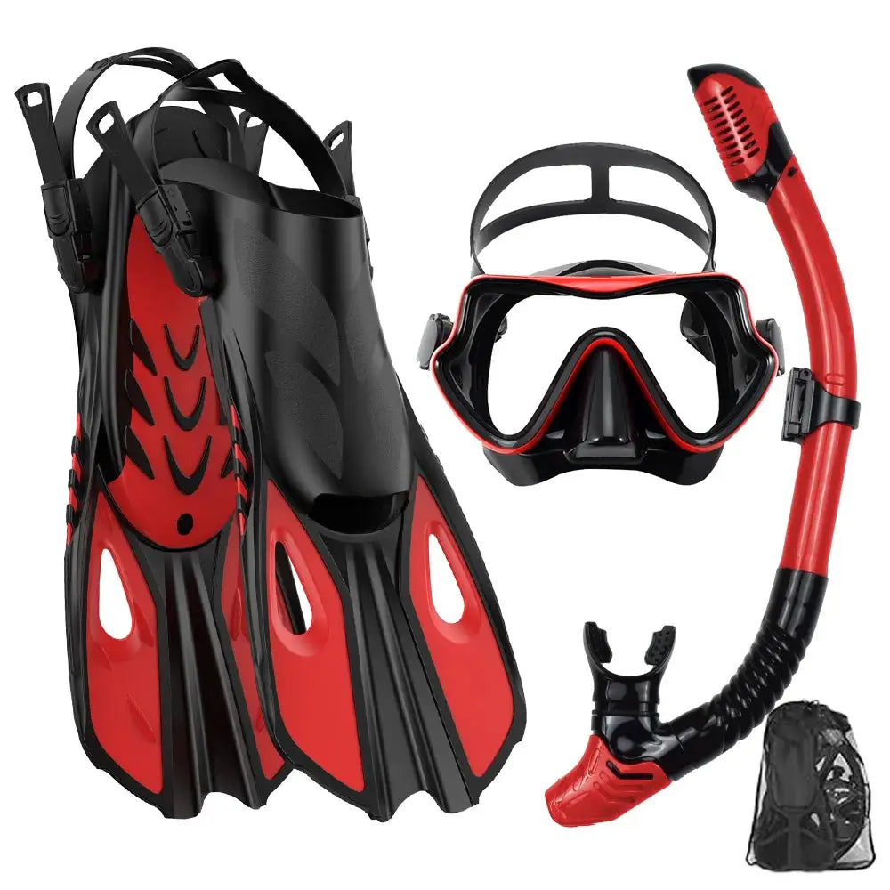 Mask Fin Snorkel Set Snorkel Gear for Adult Panoramic View Snorkel Mask Adjustable Dive Flipper Dry Top Snorkel and Travel Bag from PriceLows™