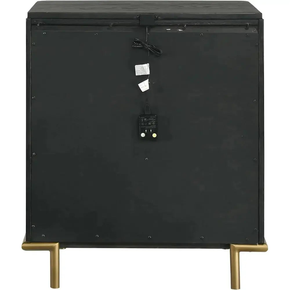 Wood 3-Drawer Nightstand with USB Ports, Soft-Lined Top, Aged Brass Knobs, Metal Base - Black from PriceLows™
