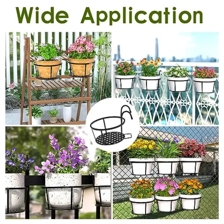Iron Hanging Plant Holder Over The Rail Metal Fence Planters, Hanging Bucket Flower Pot Holder for Patio Balcony Outdoor Plants from PriceLows™