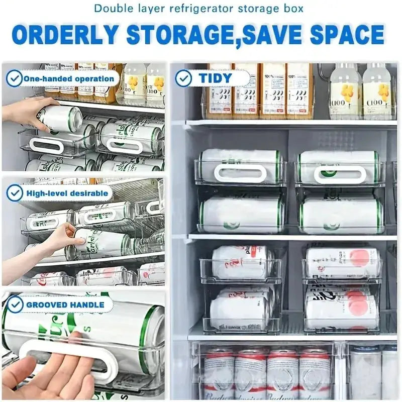 Soda Can Dispenser | 2-Tier | Clear Plastic | For Refrigerator