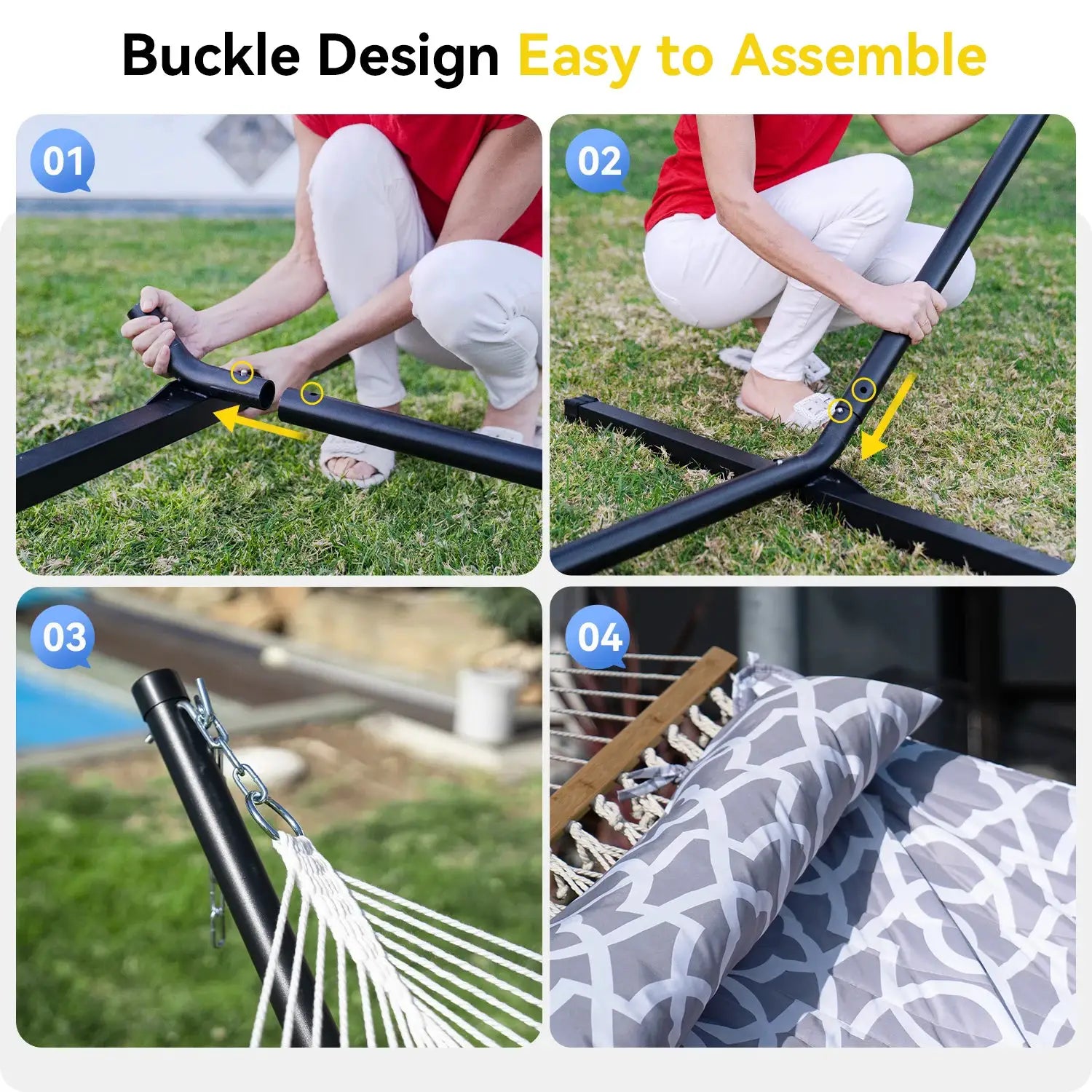 Heavy-Duty Outdoor Hammock with Steel Stand.Detachable for Versatile Use - Ideal for Courtyard, Garden Lawn, Patio Balcony, Lake from PriceLows™