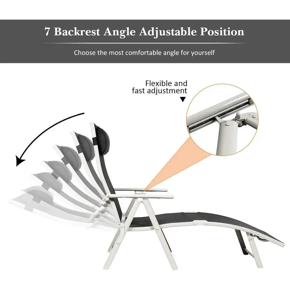 Portable Outdoor Reclining Chaise Lounge Chair with 7 Adjustable Positions, Lightweight Recliner for Patio, Beach, or Poolside w from PriceLows™