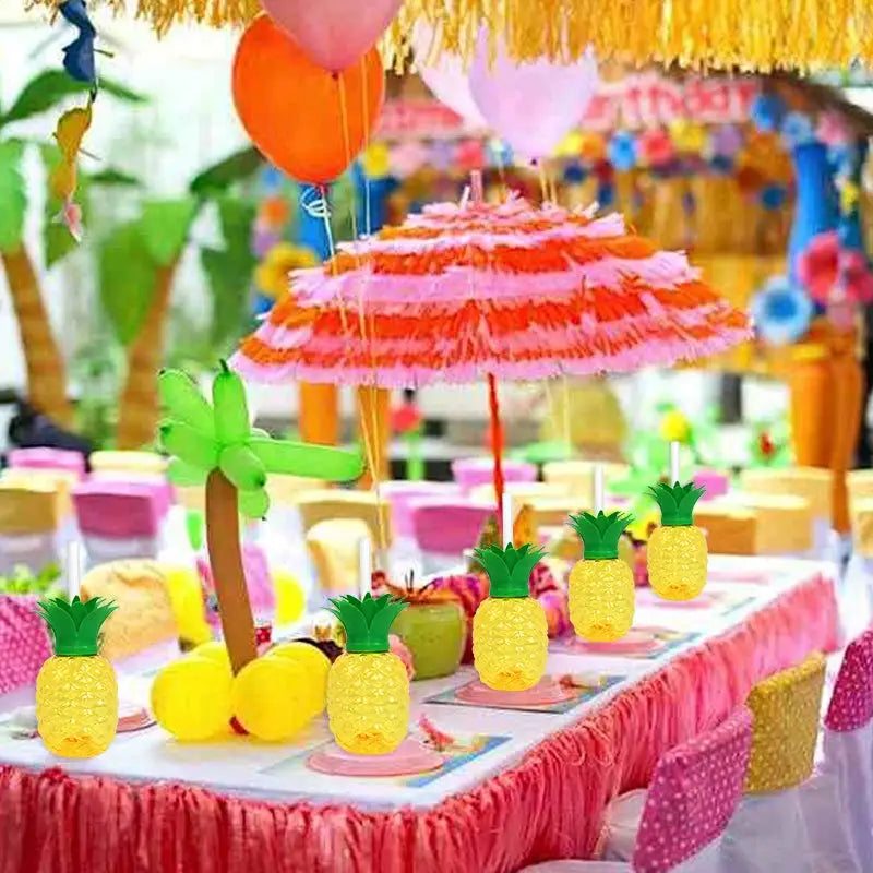 Hawaiian Party Tropical Drink Cup With Straw Pineapple Flamingo Summer Wedding