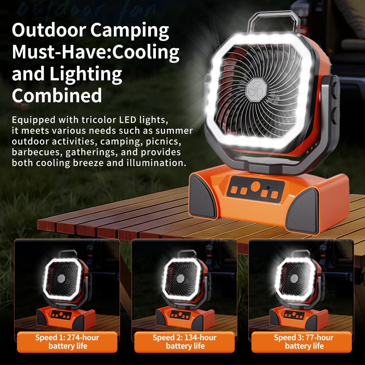 Portable Camping Fan | 50000mAh Battery | Remote Control 4 Speeds | One Size