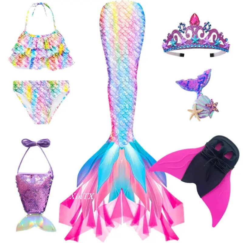 New Girls The Little Mermaid Tails Boy Memaid Swimsuit Bikini Bathing Suit Halloween Costume Girll Can add Monofin For Pool from PriceLows™