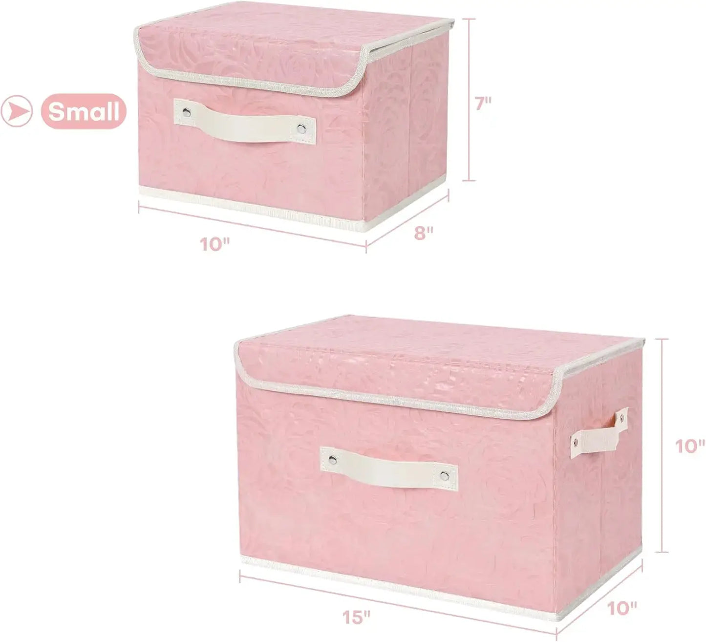 Fabric Storage Bin with Lid Rose Print Storage Box Basket with PU Leather Handles Washable PP Plastic Board Decorative Foldable Lidded Shelf Cubes Closet Organizer Container - Pink, Small Size from PriceLows™