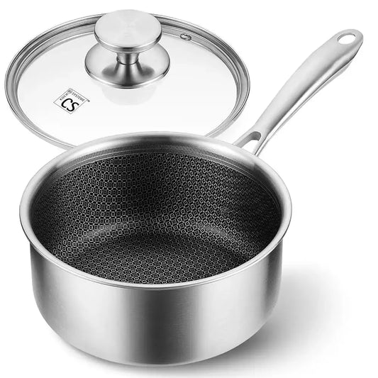 KOCH SYSTEME CS Nonstick Stainless Steel Saucepan, 2 Quart Tri-Ply Stainless Steel Sauce Pan with Nonstick Honeycomb Interior from PriceLows™