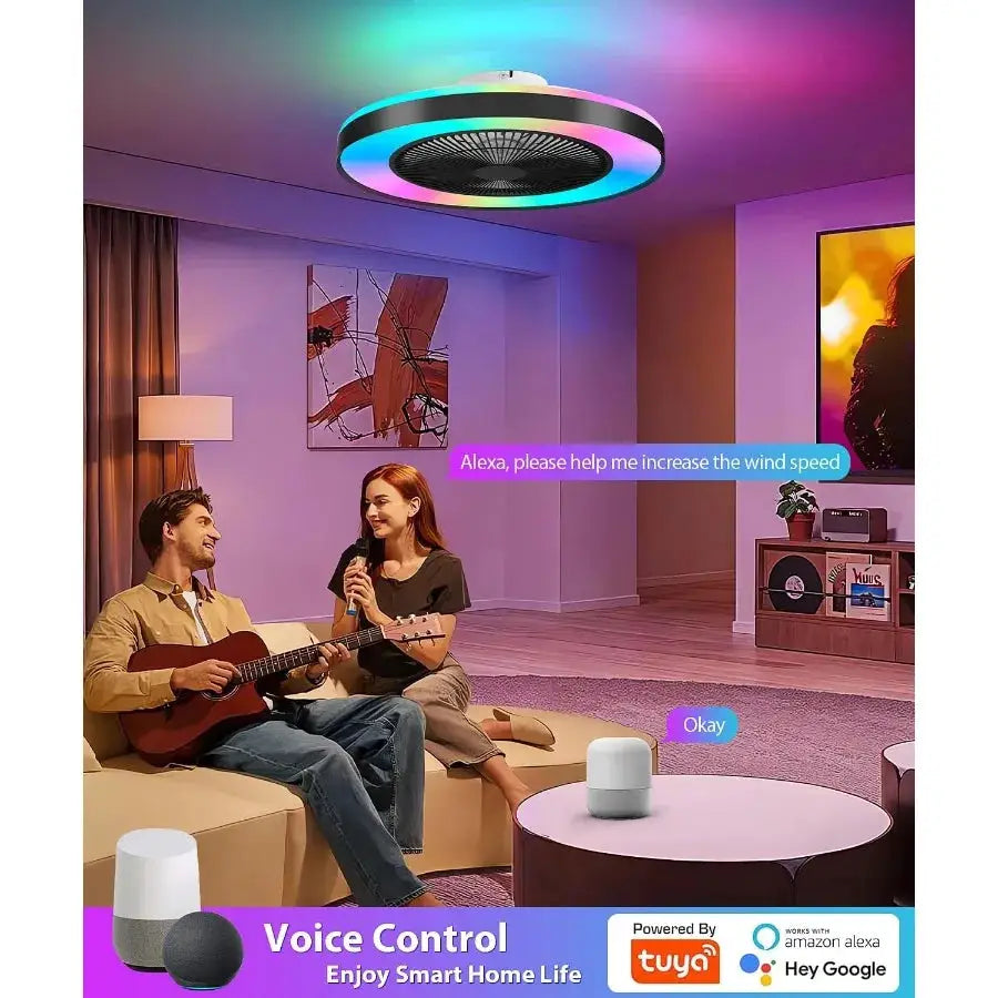 2in1 Low Profile Ceiling Fan with Light 20 Caged Safety Design for RGB Color Smart APP Remote Control Quiet Flush Mount DC Moto from PriceLows™