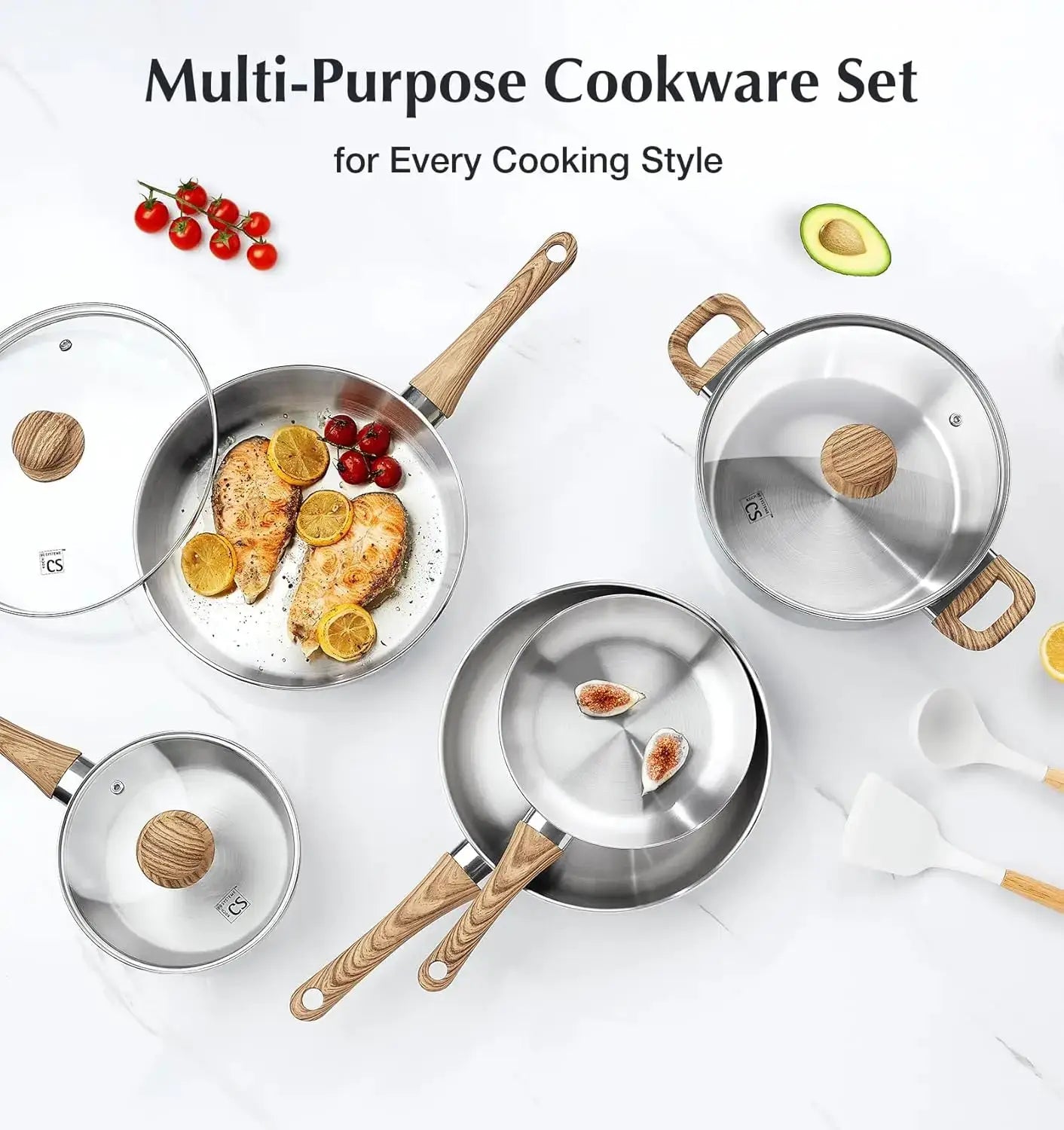 Stainless Steel Coowkare Set 10PCS, Professional 18/10 Stainless Steel Pots and Pans Set with Cool-Touch Handles from PriceLows™