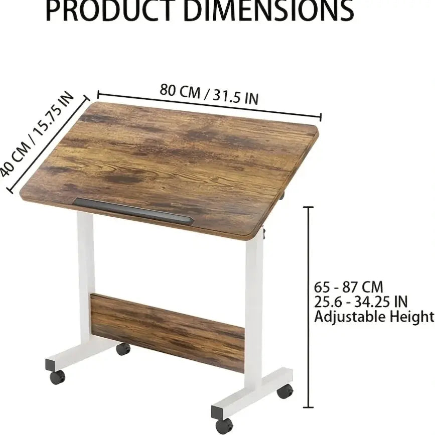 Adjustable Height Mobile Standing Desk - Small Rolling Stand Up Desk with Wheels, 80x40cm Home Office Workstation from PriceLows™